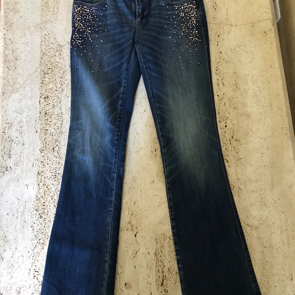 White House Black Market Blue Embellished Jeans - Picture 7 of 16